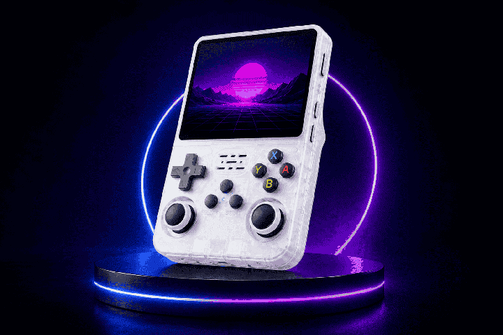 R36S retro handheld — Arctic White